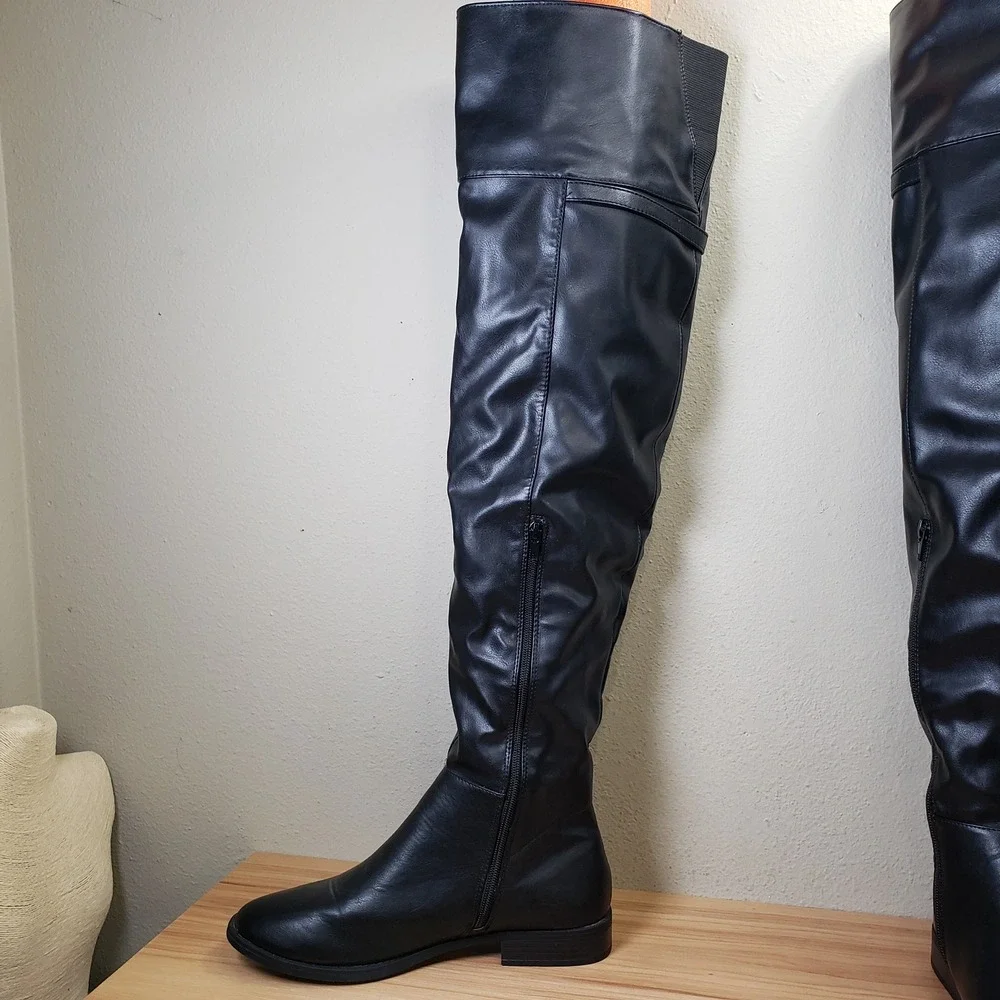 Faux Leather Over The Knee Tall Boots Black Faux Leather Indie Sleeze Size 10